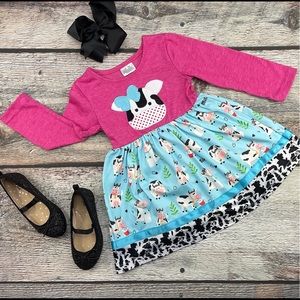 Toddler baby girl dress cow design. Twirl dress.